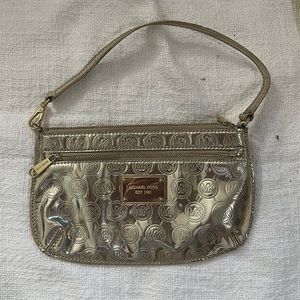 Michael Kors Gold Monogram Wristlet / Mini Purse